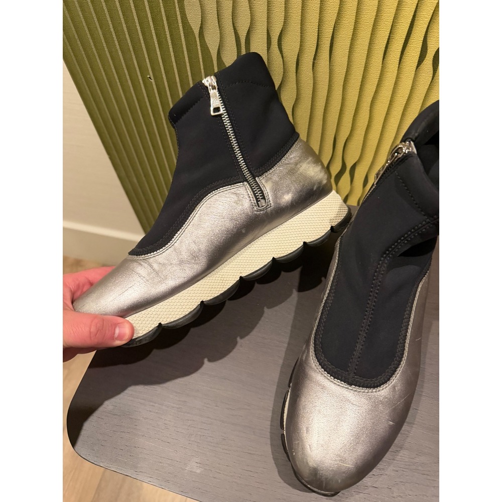 Prada Sport Silver Metallic Leather Black Neoprene Sock Sneaker Boots 10.5 40.5 - Picture 5 of 11